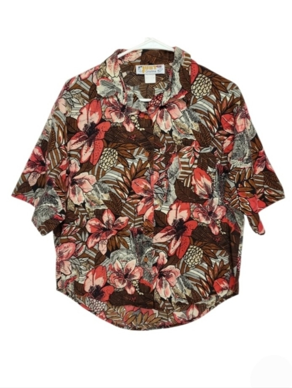 2544 * Just Cristina Vintage Tropical Floral Button Down Shirt Size Unknown